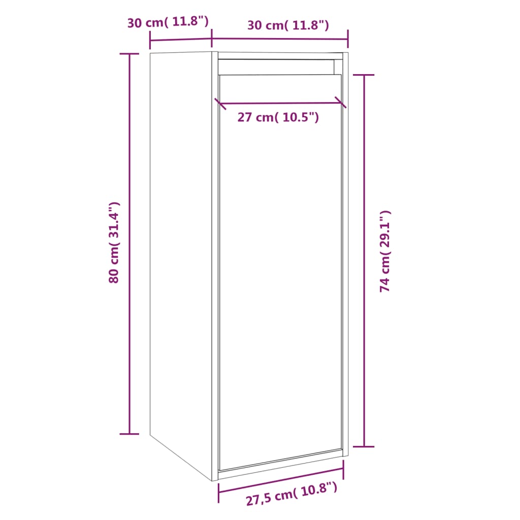 vidaXL Armários de parede 2 pcs 30x30x80 cm pinho maciço preto