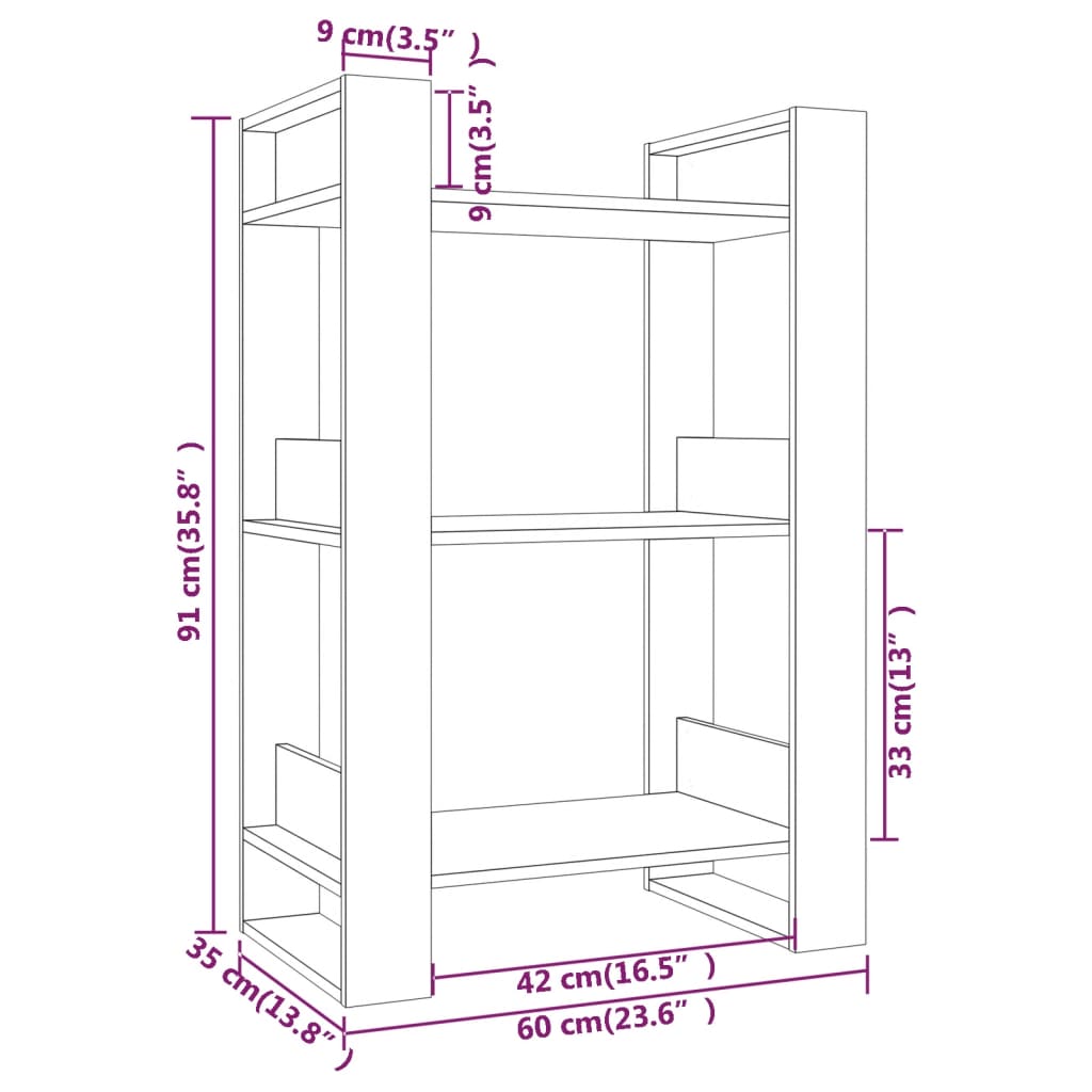 vidaXL Estante/divisória 60x35x91 cm pinho maciço cinzento