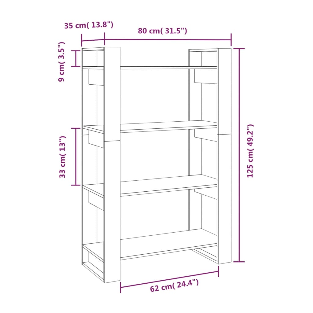 vidaXL Estante/divisória 80x35x125 cm pinho maciço cinzento