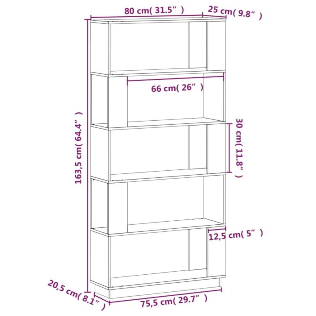 vidaXL Estante/divisória 80x25x163,5 cm pinho maciço cinza