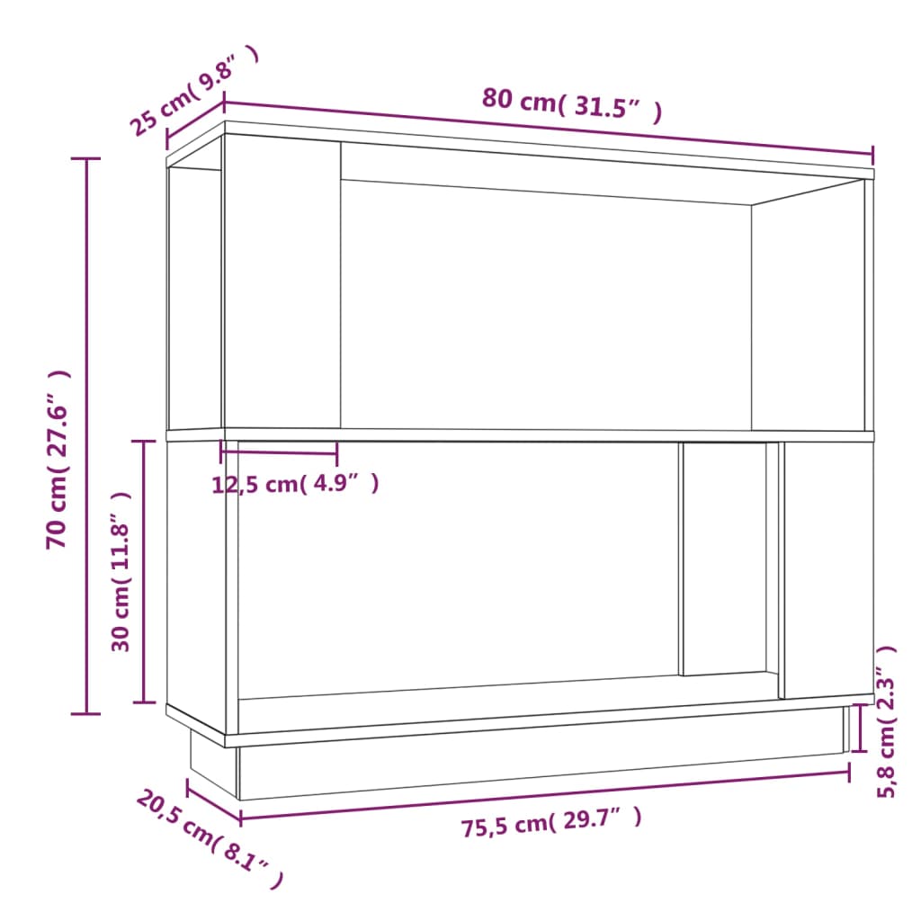 vidaXL Estante/divisória 80x25x70 cm pinho maciço cinza