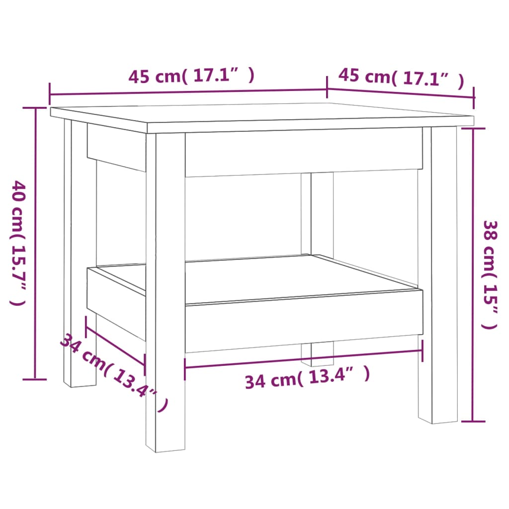 vidaXL Mesa de centro 45x45x40 cm pinho maciço branco