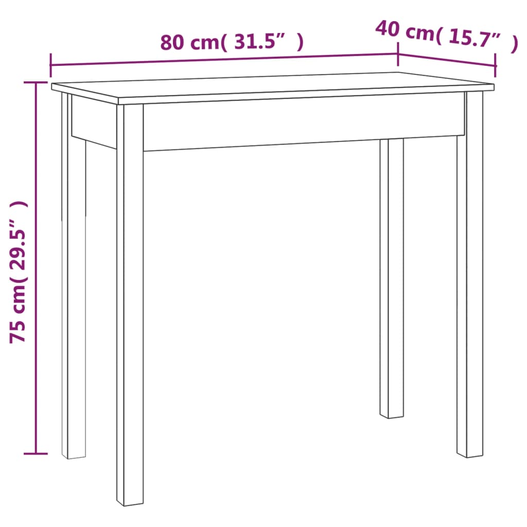 vidaXL Mesa consola 80x40x75 cm madeira de pinho maciça