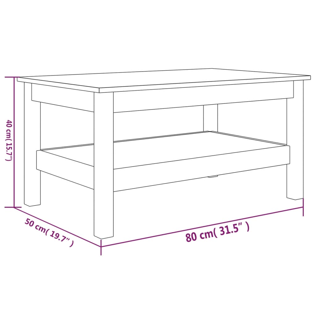 vidaXL Mesa de centro 80x50x40 cm madeira de pinho maciça