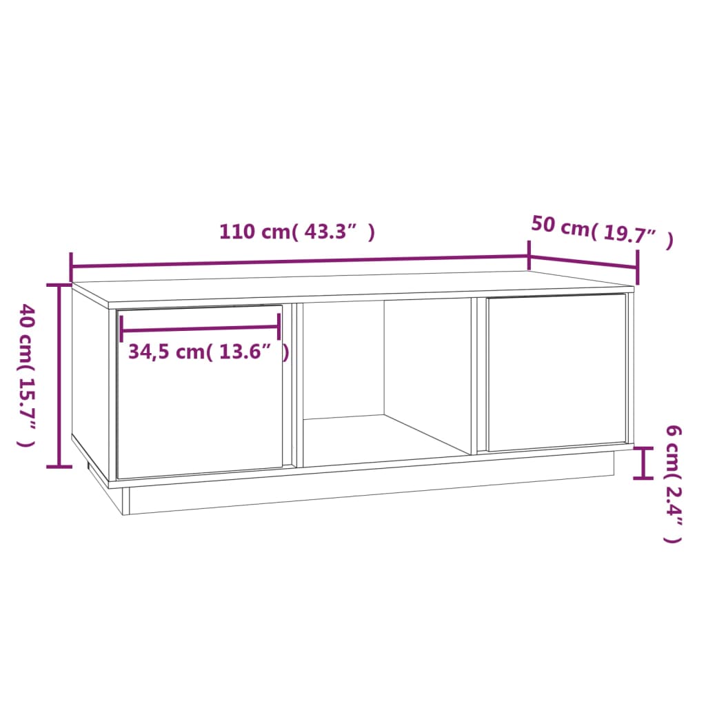 vidaXL Mesa de centro 110x50x40 cm pinho maciço