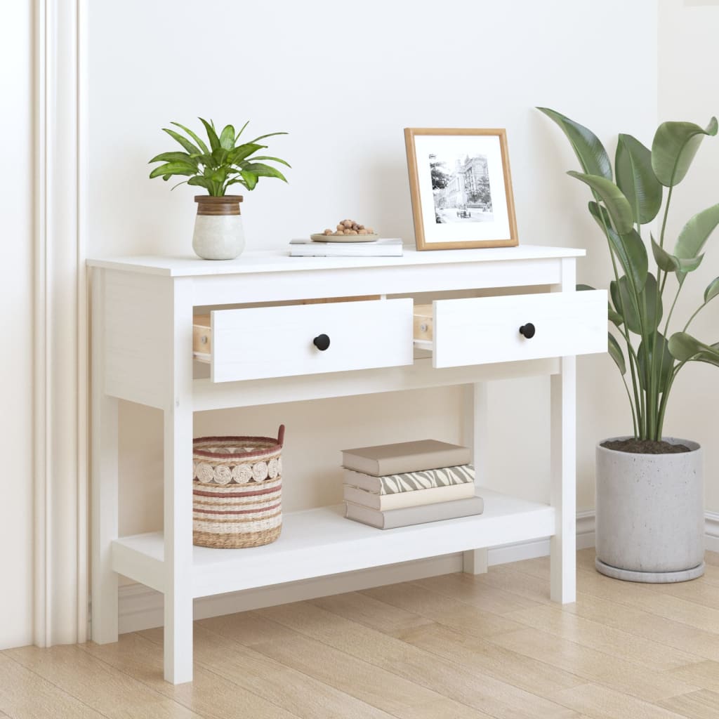 vidaXL Mesa consola 100x35x75 cm pinho maciço branco