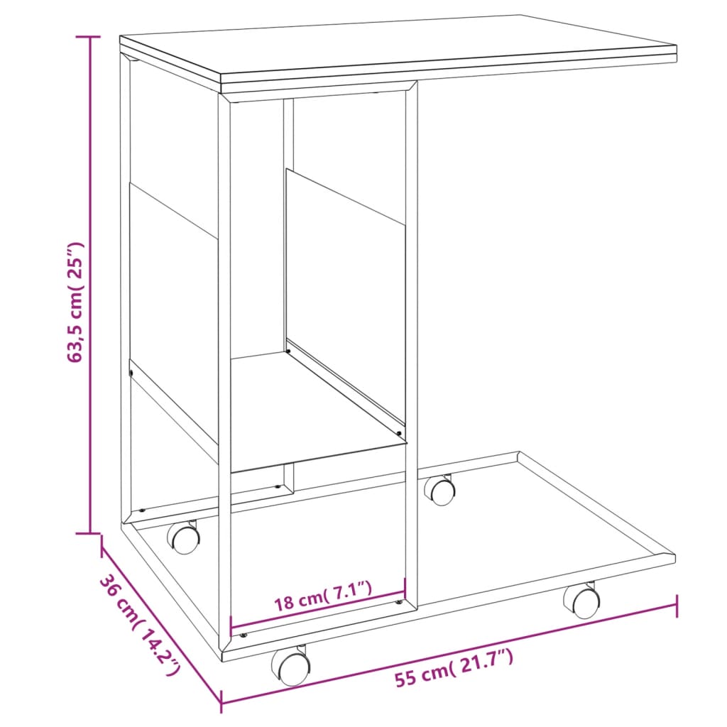 vidaXL Mesa de apoio c/ rodas 55x36x63,5 cm derivados de madeira preto