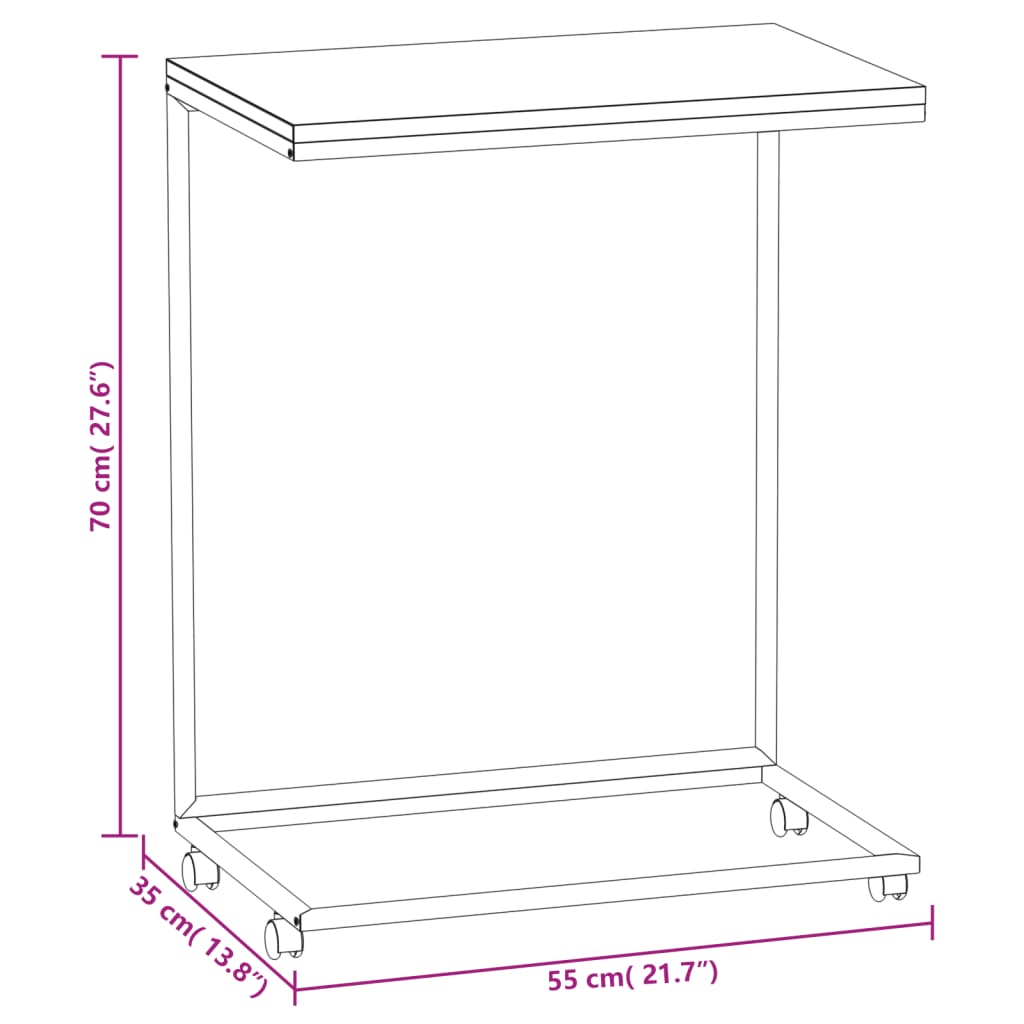 vidaXL Mesa de apoio c/ rodas 55x35x70 cm derivados de madeira branca