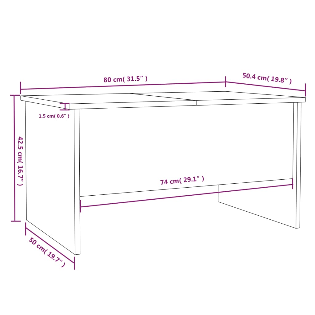 vidaXL Mesa de centro80x50x42,5cm derivados de madeira cinzento sonoma