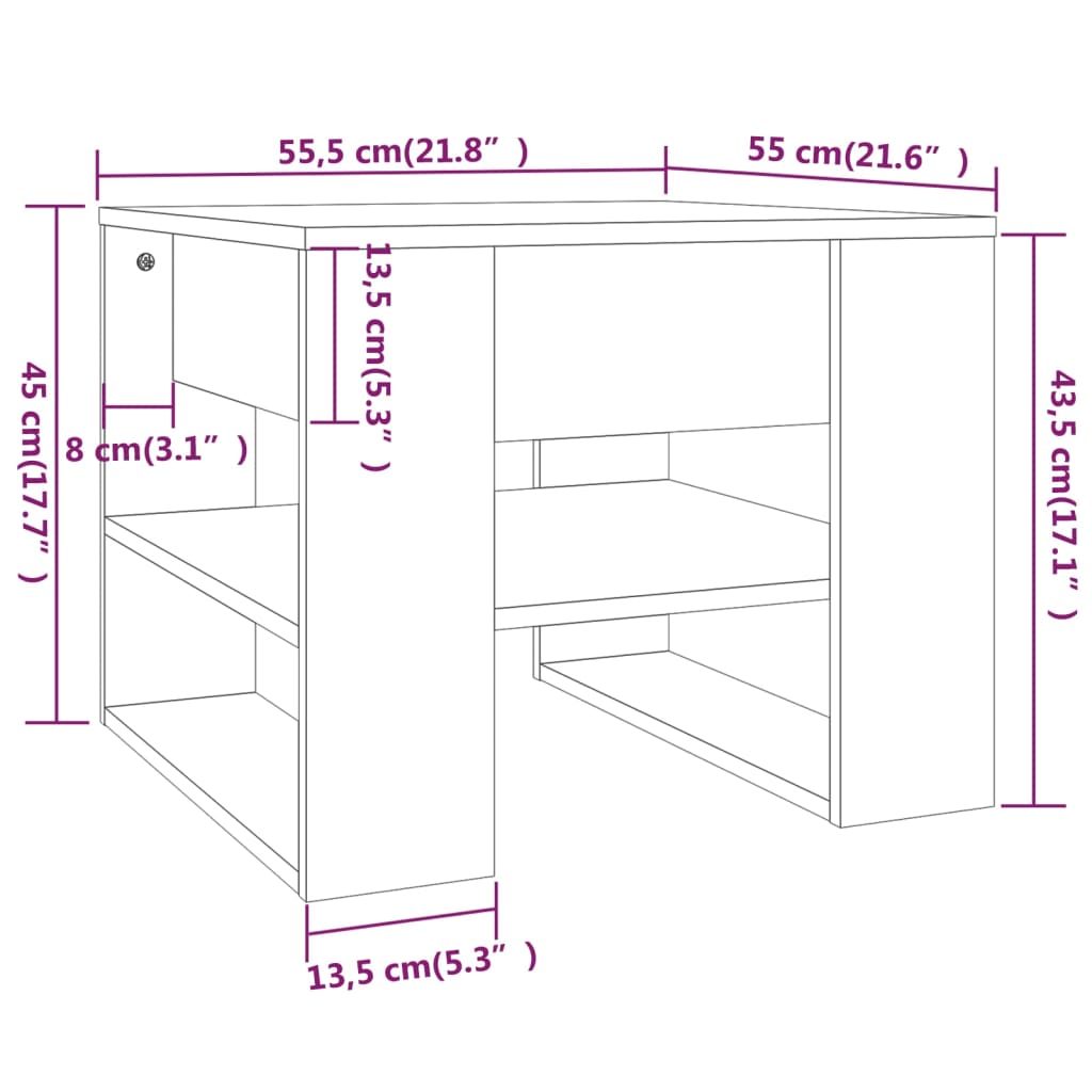 vidaXL Mesa centro 55,5x55x45 cm derivados de madeira sonoma cinzento