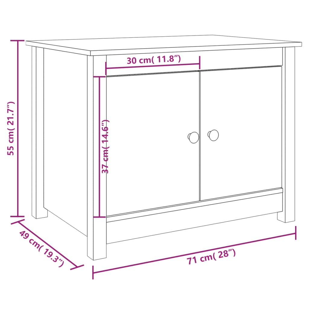 vidaXL Mesa de centro 71x49x55 cm pinho maciço preto