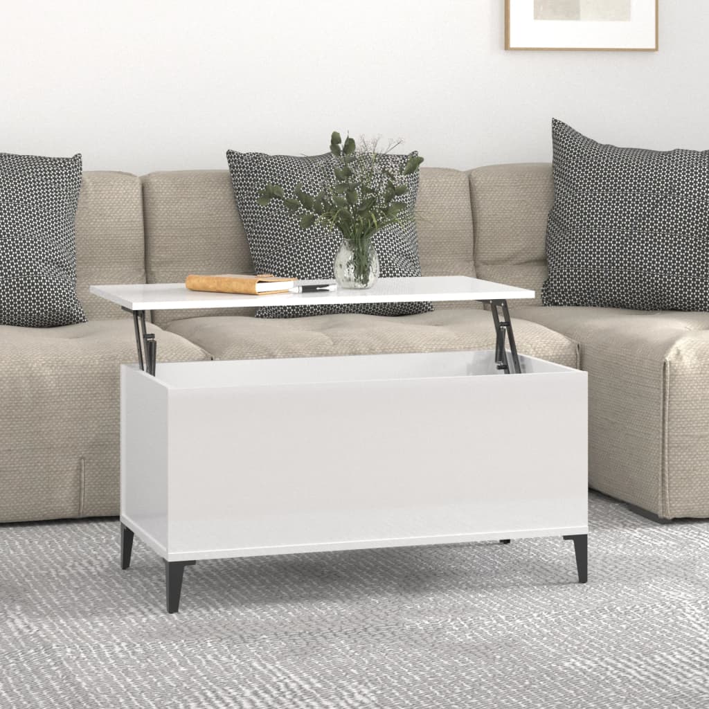 vidaXL Mesa centro 90x44,5x45 cm derivados de madeira branco brilhante