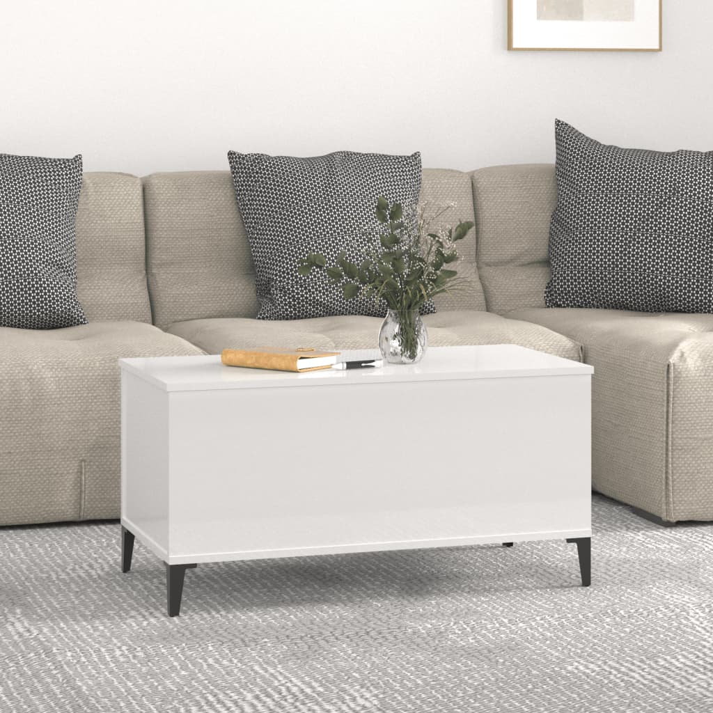 vidaXL Mesa centro 90x44,5x45 cm derivados de madeira branco brilhante