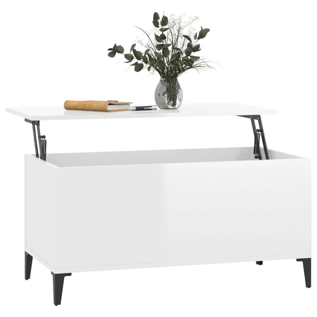 vidaXL Mesa centro 90x44,5x45 cm derivados de madeira branco brilhante