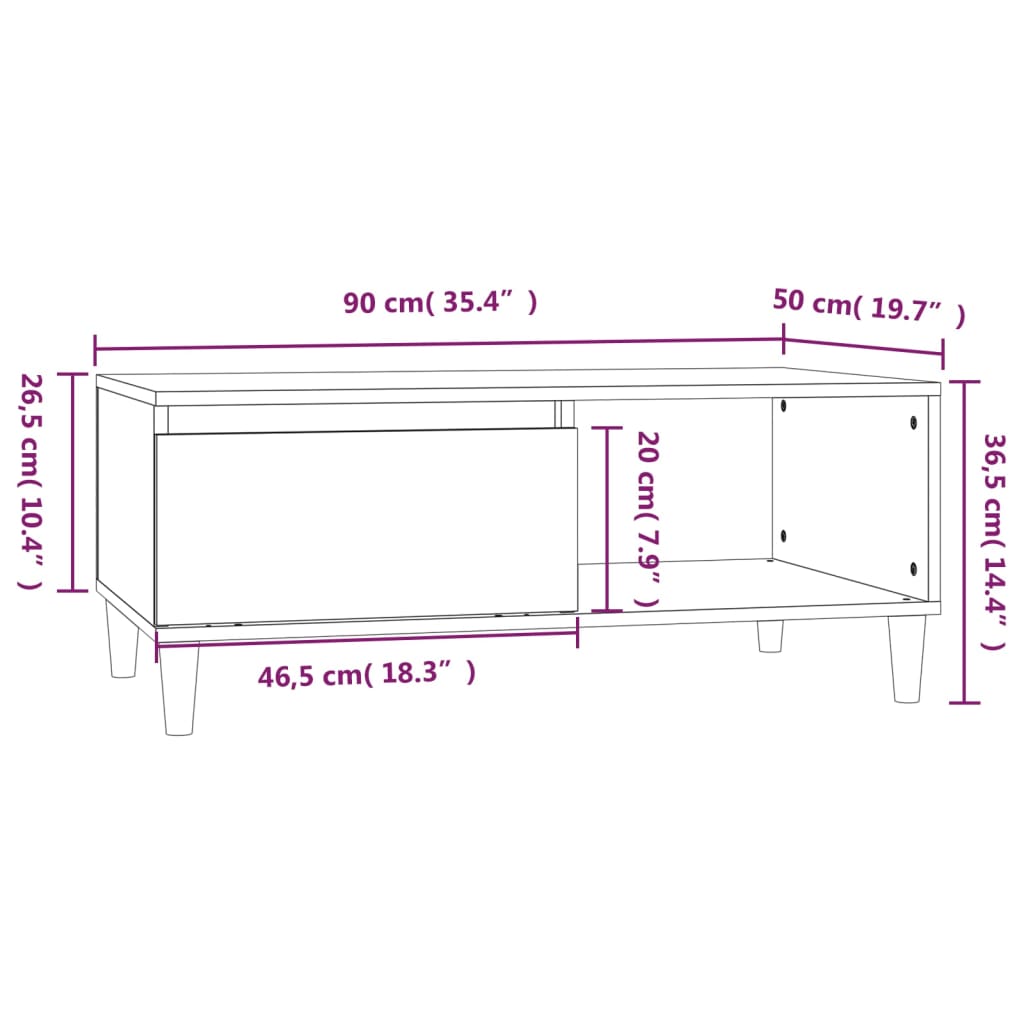 vidaXL Mesa de centro 90x50x36,5 cm derivados de madeira branco