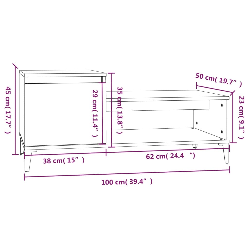 vidaXL Mesa de centro 100x50x45 cm derivados madeira cinzento cimento