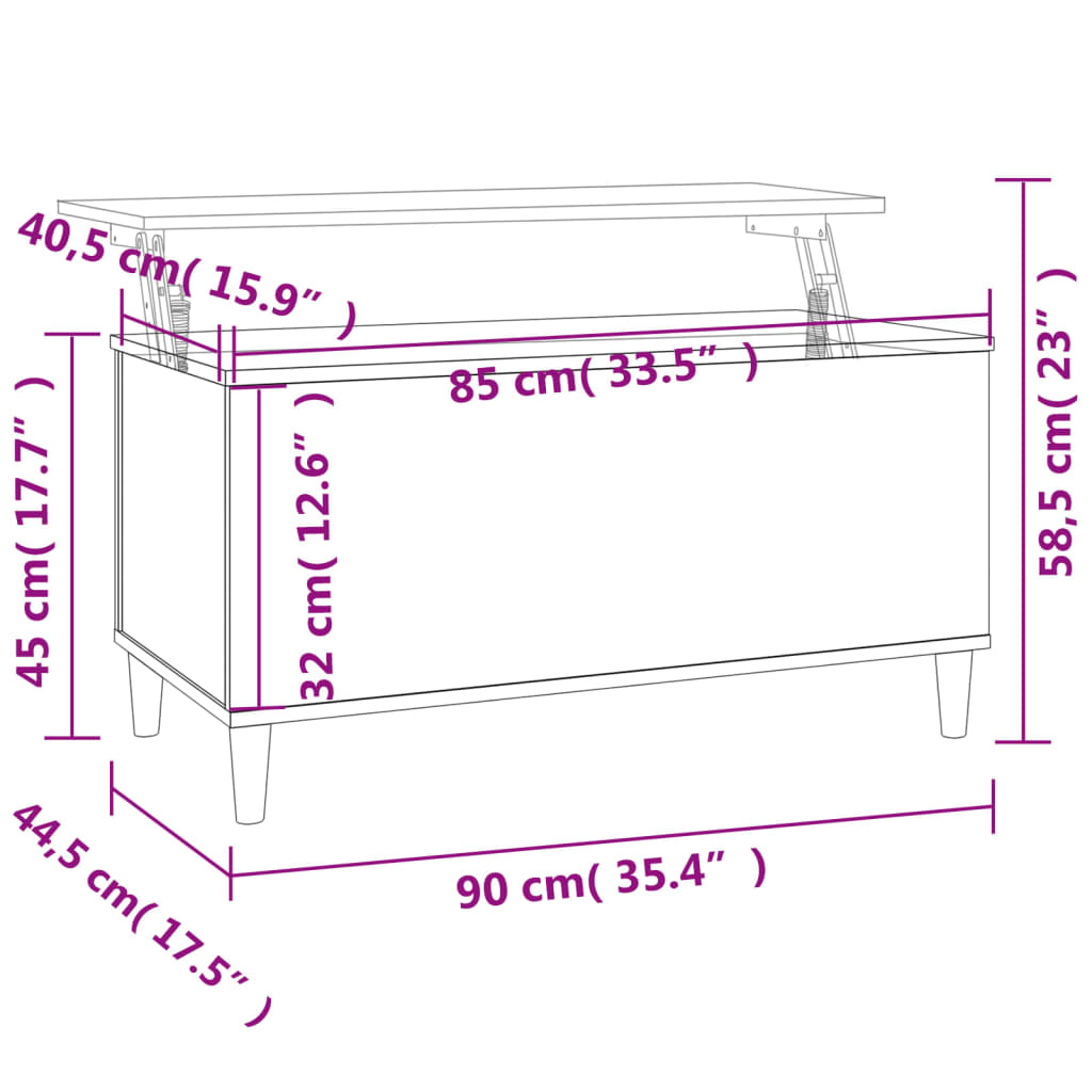 vidaXL Mesa de centro 90x44,5x45 derivados de madeira cinzento cimento