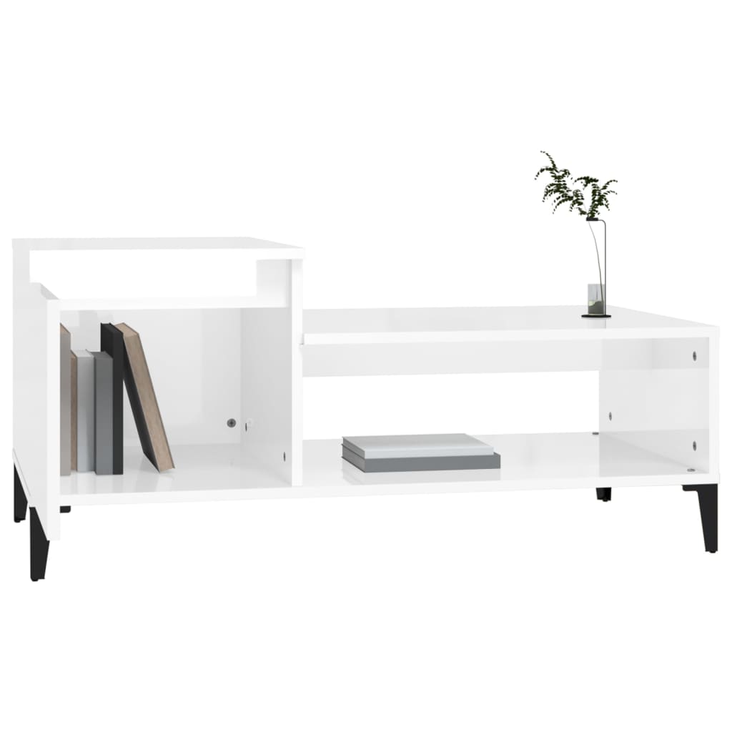 vidaXL Mesa de centro 100x50x45 cm derivados madeira branco brilhante