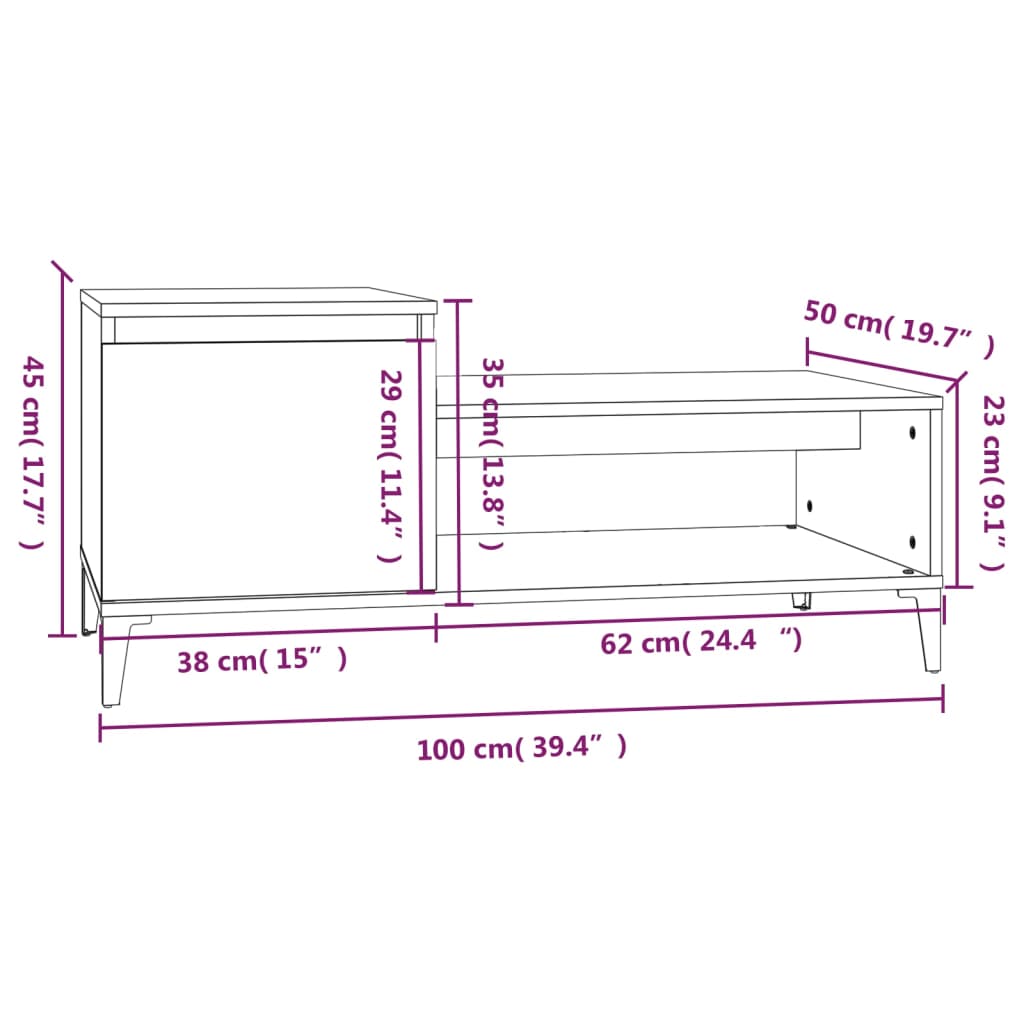 vidaXL Mesa de centro 100x50x45 cm derivados madeira branco brilhante