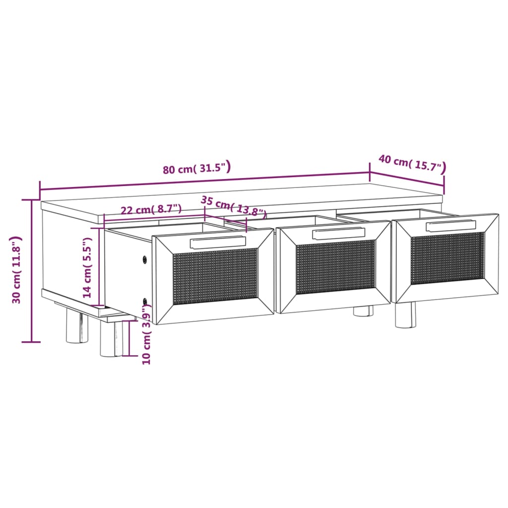 vidaXL Mesa de centro 80x40x30 cm deriv. madeira/pinho maciço branco