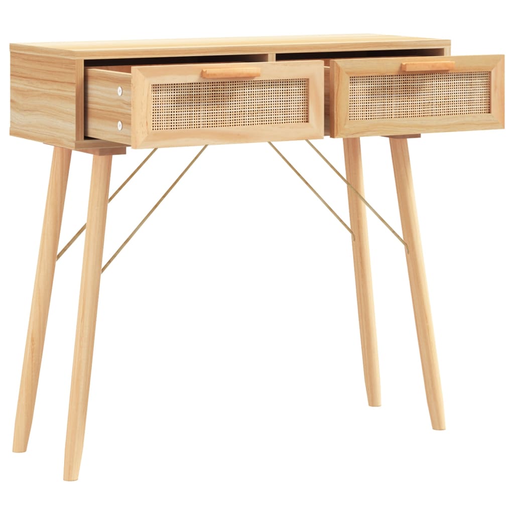 vidaXL Mesa consola 80x30x75 cm pinho maciço e vime natural castanho