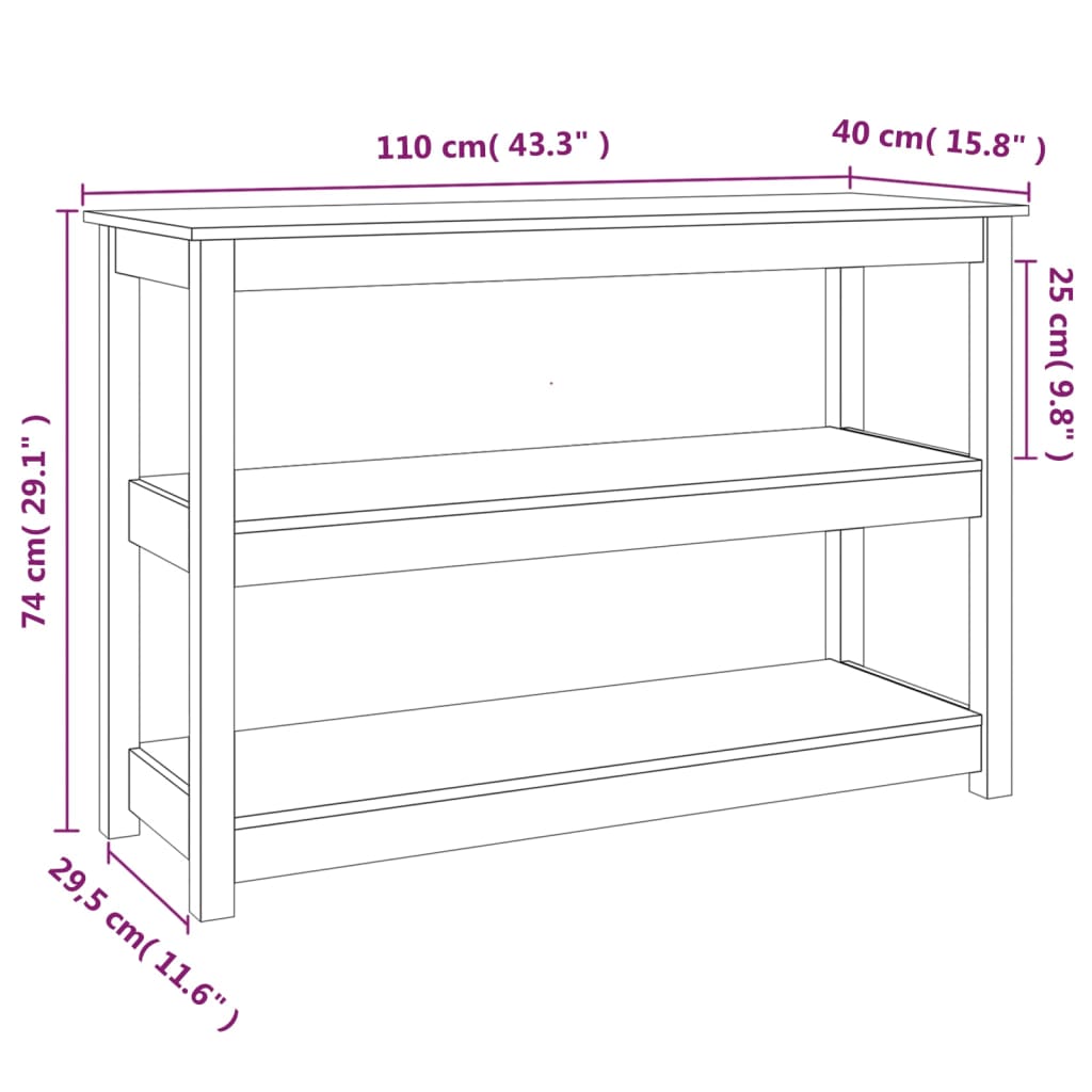 vidaXL Mesa consola 110x40x74 cm madeira de pinho maciça cinzento