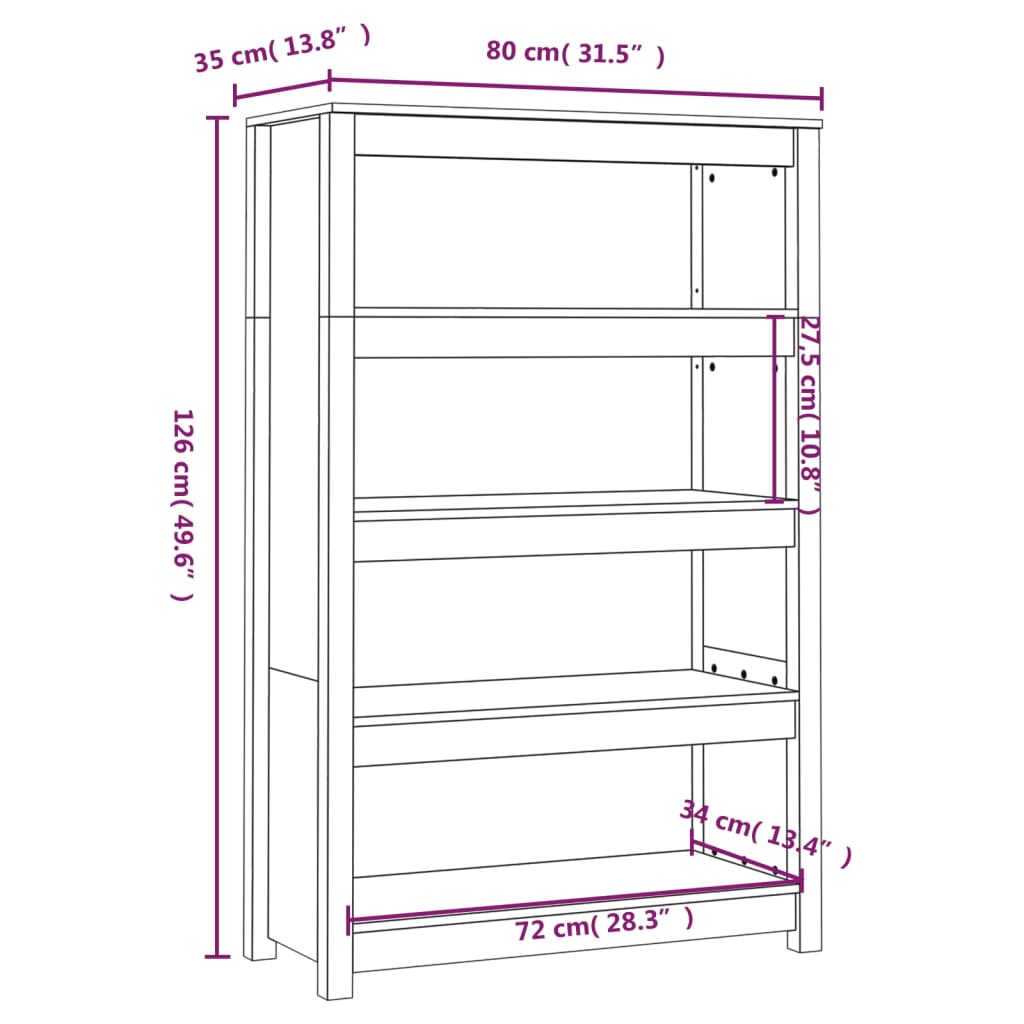 vidaXL Estante 80x35x126 cm madeira de pinho maciça branco