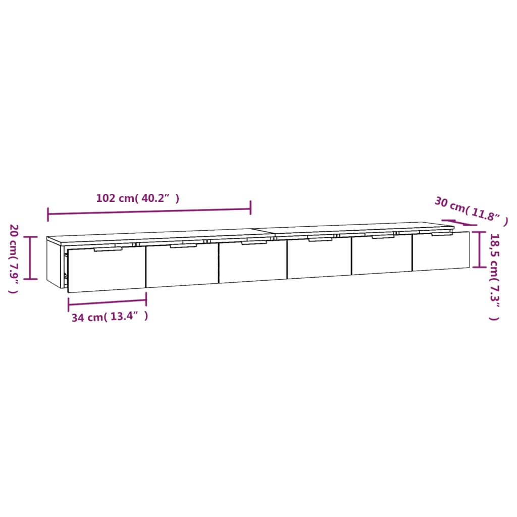 vidaXL Armários de parede 2pcs 102x30x20cm derivados de madeira fumado