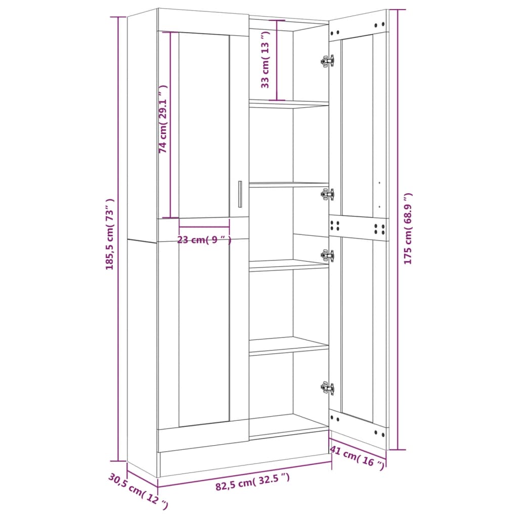 vidaXL Vitrine 82,5x30,5x185,5 cm derivados madeira carvalho castanho