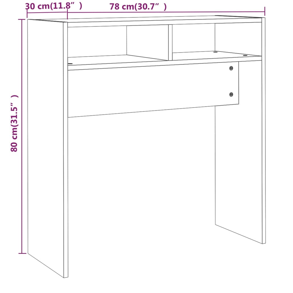 vidaXL Mesa consola 78x30x80 cm derivados de madeira carvalho castanho