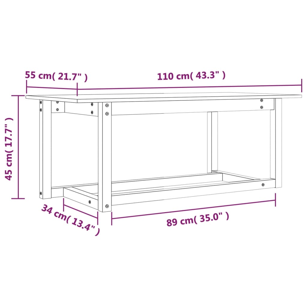 vidaXL Mesa de centro 110x55x45 cm madeira de pinho maciça branco