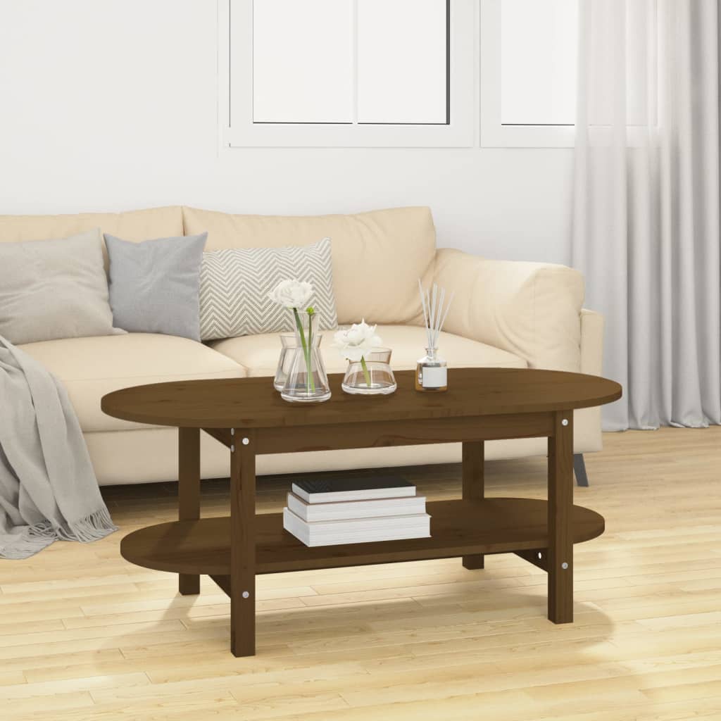 vidaXL Mesa de centro 110x55x45 cm pinho maciço castanho mel