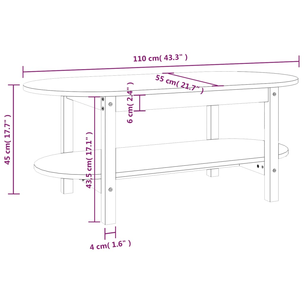 vidaXL Mesa de centro 110x55x45 cm pinho maciço castanho mel