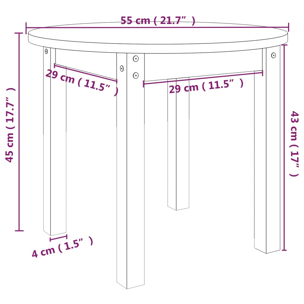 vidaXL Mesa de centro Ø 55x45 cm madeira de pinho maciça cinzento