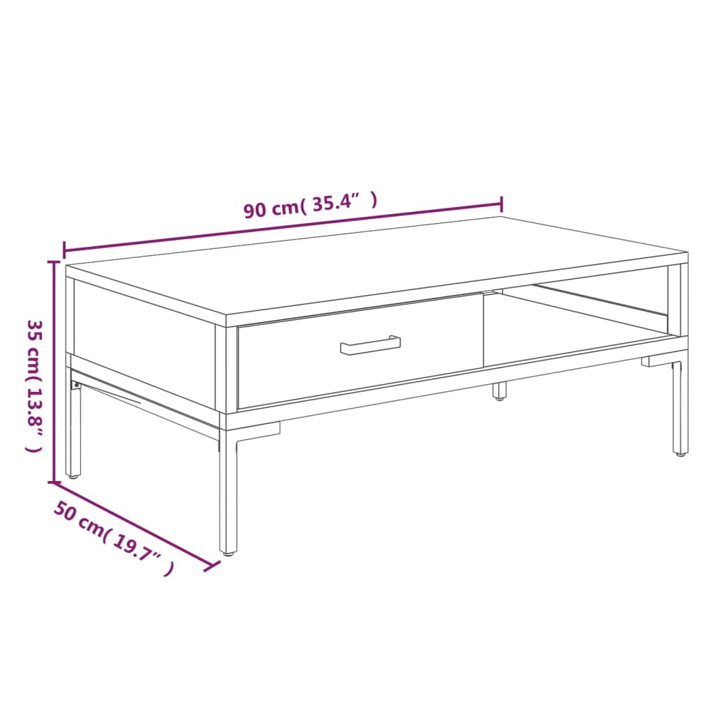 vidaXL Mesa de centro 90x50x35 cm pinho maciço