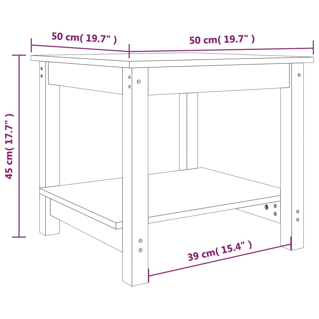 vidaXL Mesa de centro 50x50x45 cm pinho maciço branco