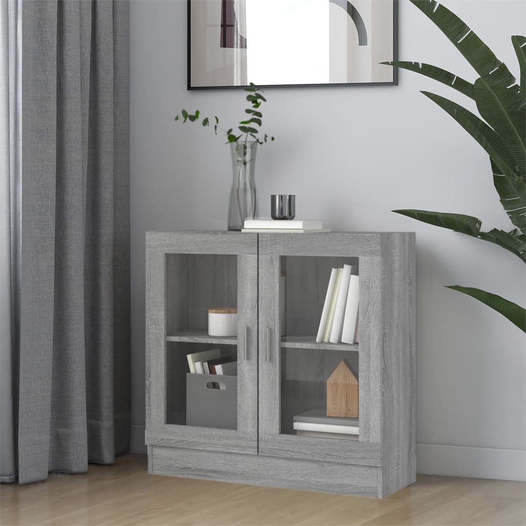 vidaXL Vitrine 82,5x30,5x80 cm derivados madeira cinzento sonoma