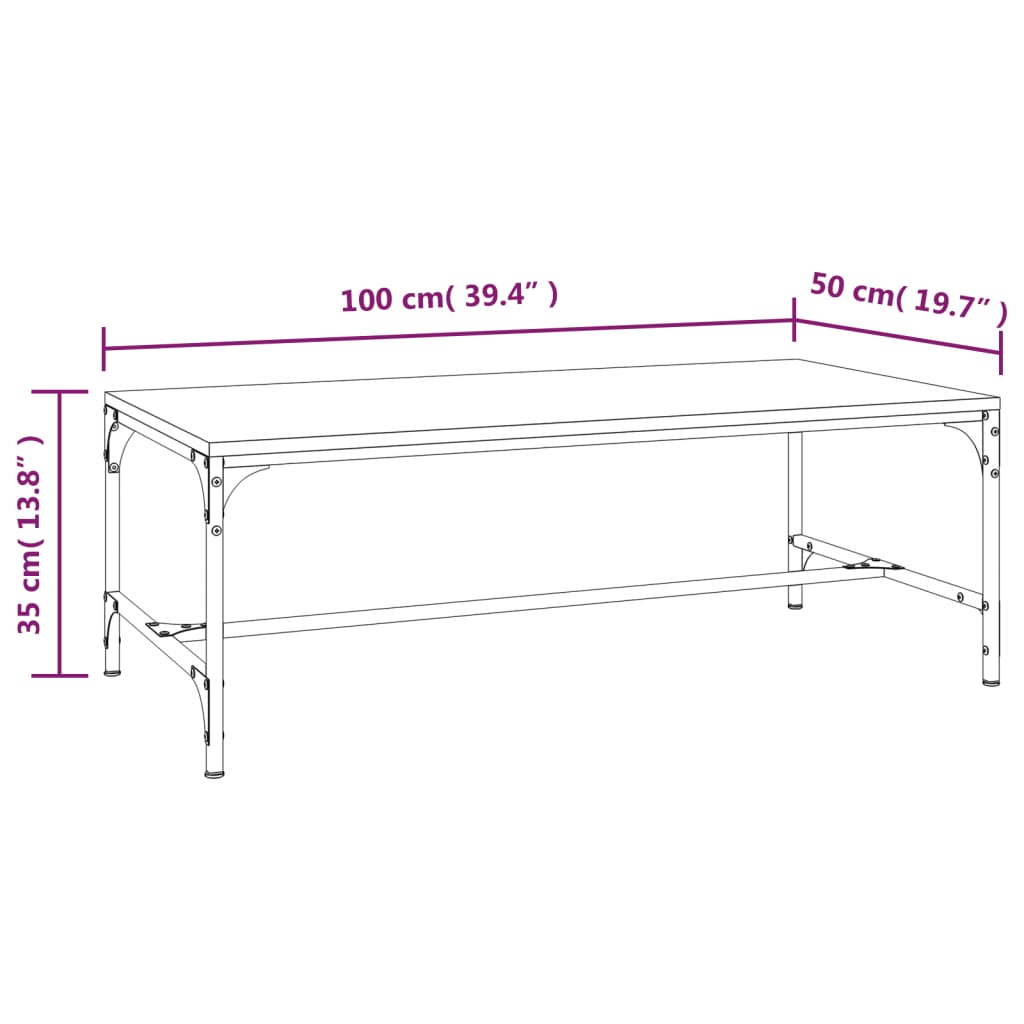 vidaXL Mesa de centro 100x50x35 cm derivados madeira carvalho castanho