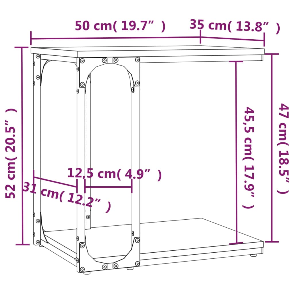 vidaXL Mesa de apoio 50x35x52 cm derivados de madeira cinzento sonoma