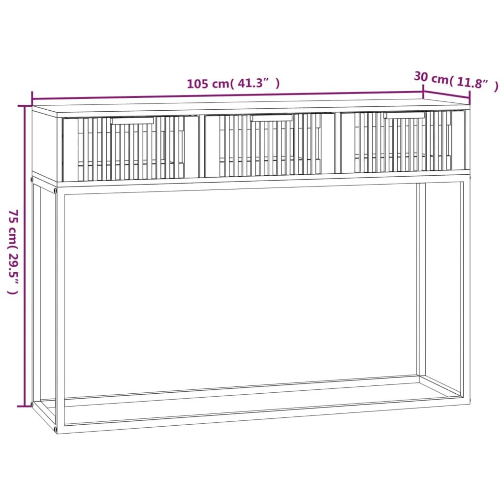 vidaXL Mesa consola 105x30x75 cm derivados de madeira e ferro preto