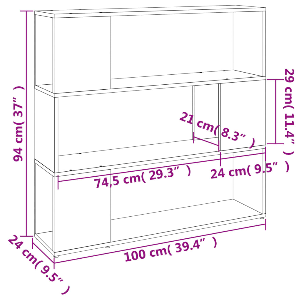 vidaXL Estante/divisória 100x24x94 cm cinzento sonoma