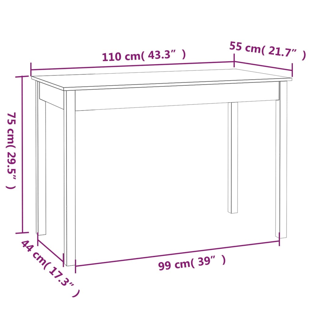 vidaXL Mesa de jantar 110x55x75 cm madeira de pinho maciça branco