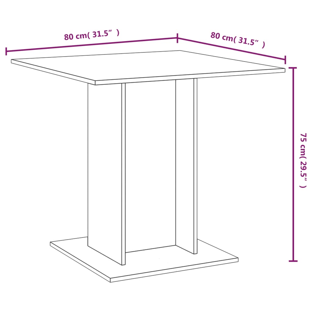 vidaXL Mesa de jantar 80x80x75 cm derivados de madeira carvalho fumado