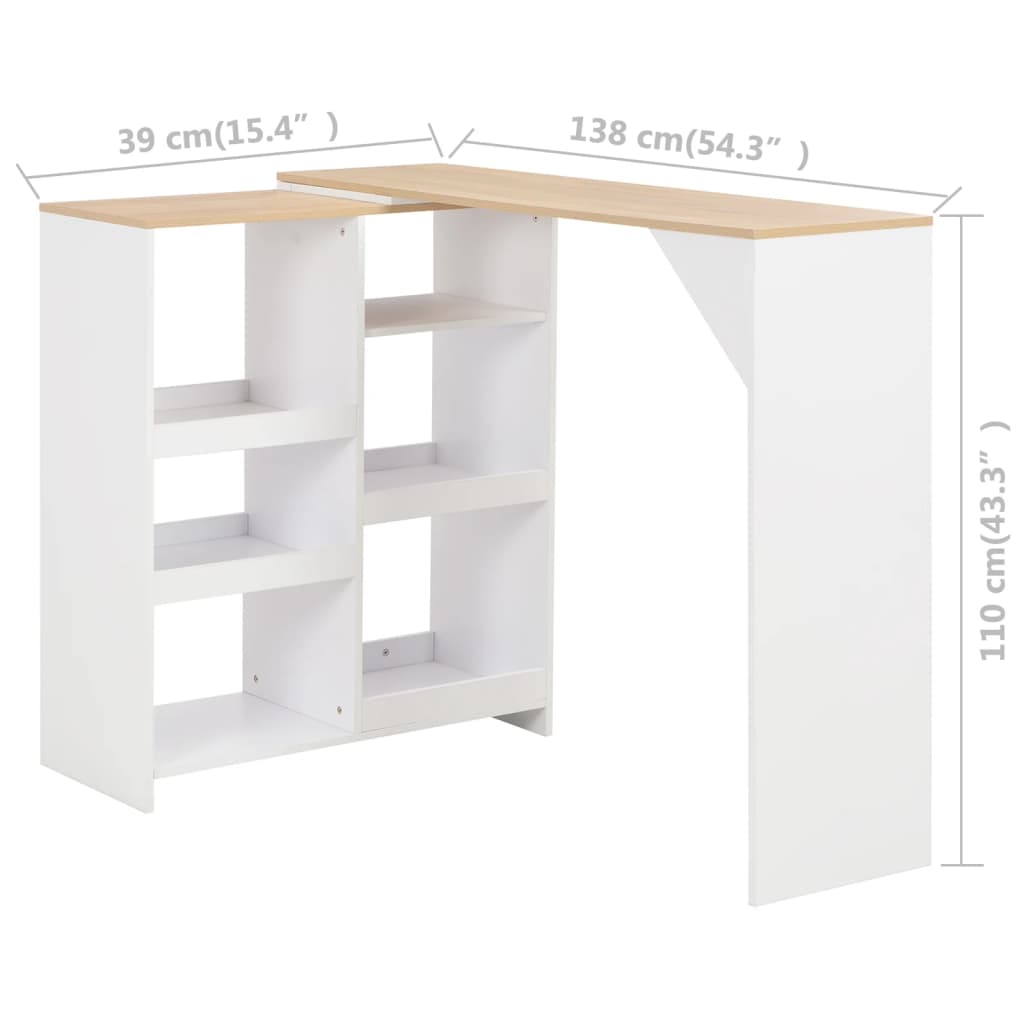 vidaXL Mesa de bar com prateleira movível branco 138x39x110 cm