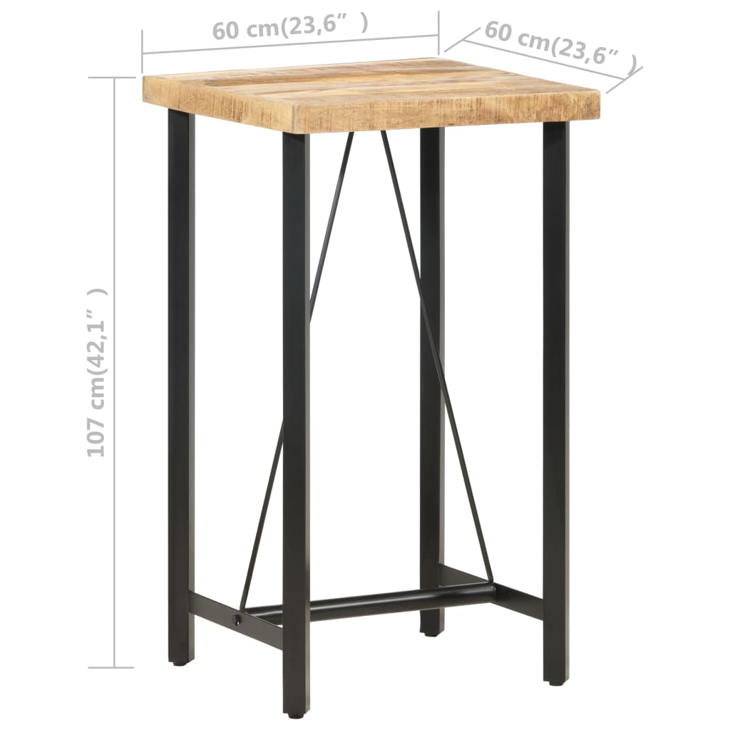 vidaXL Mesa de bar 60x60x107 cm madeira de mangueira áspera