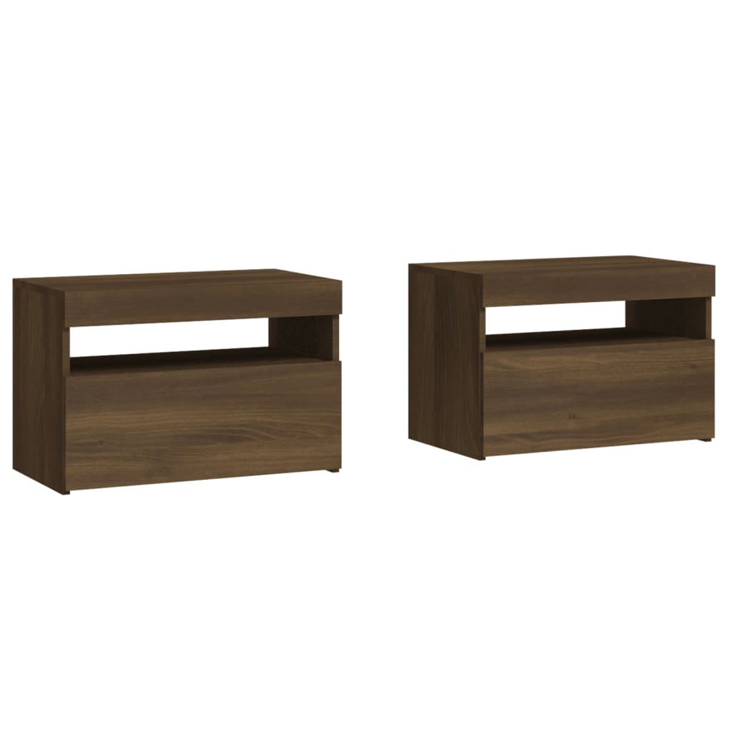 vidaXL Mesas cabeceira c/ LEDs 2 pcs 60x35x40 cm carvalho castanho