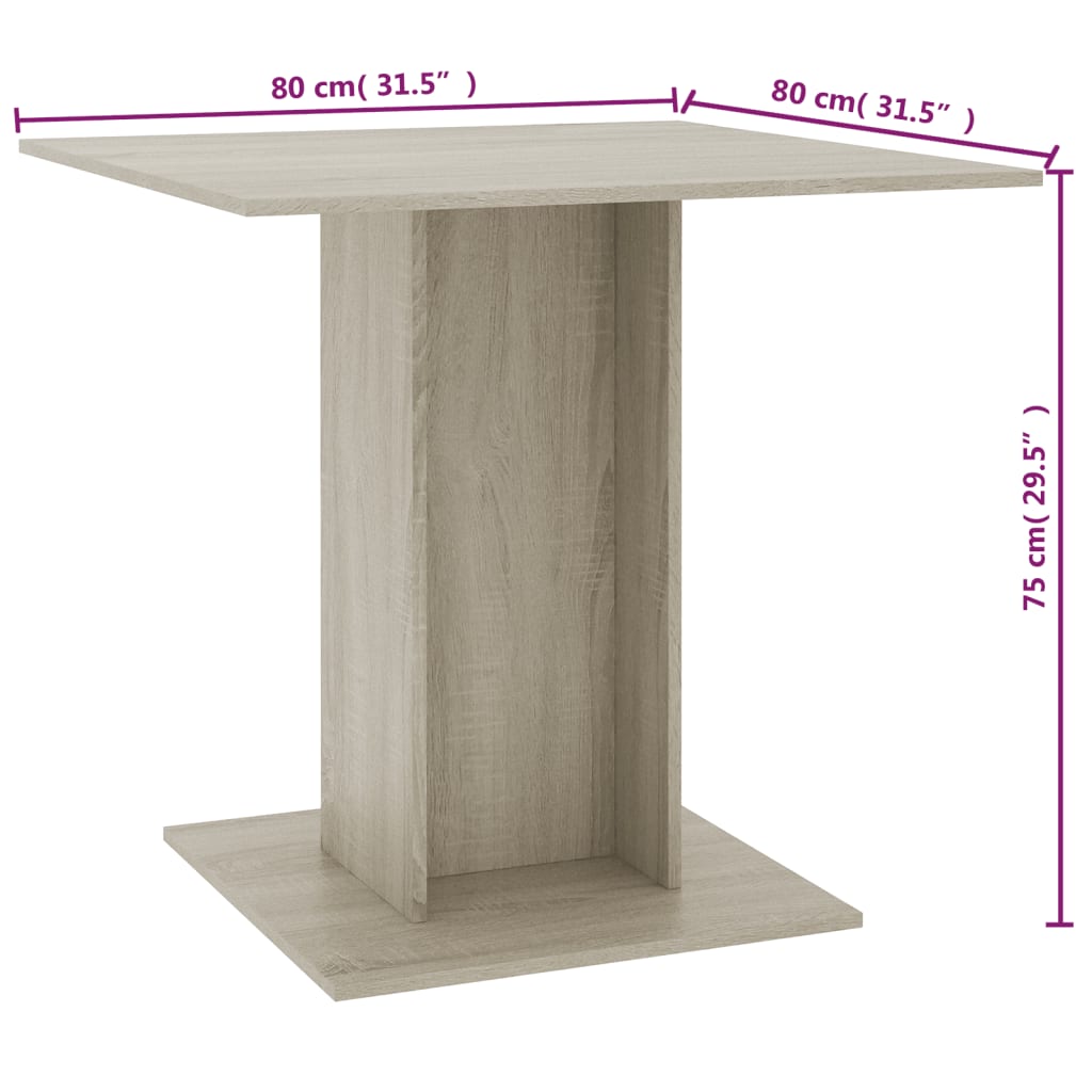 vidaXL Mesa de jantar 80x80x75 cm contraplacado carvalho sonoma