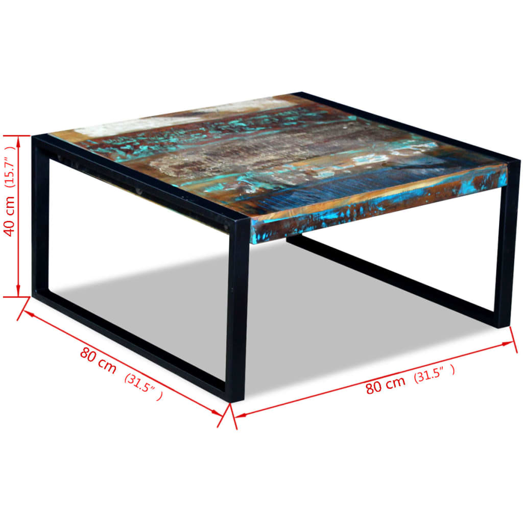 vidaXL Mesa de centro 80x80x40 cm madeira reciclada maciça