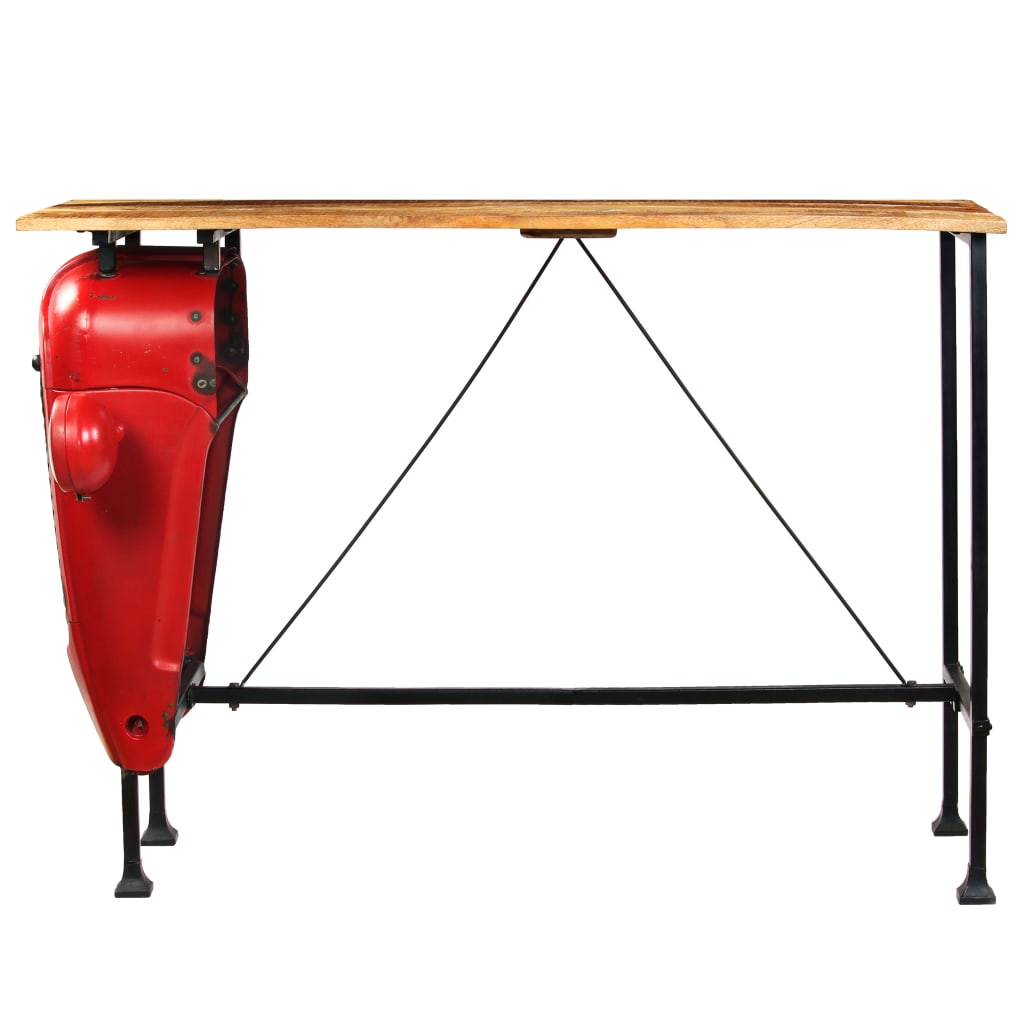 vidaXL Mesa bar trator madeira mangueira maciça 60x150x107 cm vermelho