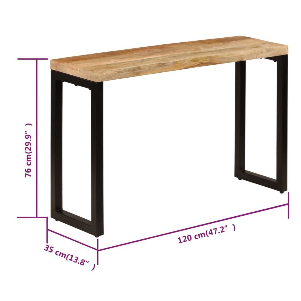 vidaXL Mesa consola 120x35x76 cm madeira de mangueira maciça e aço